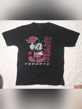 DISNEY Mickey Mouse X Toronto Raptors Basketball Black Vintage T-shirt - M